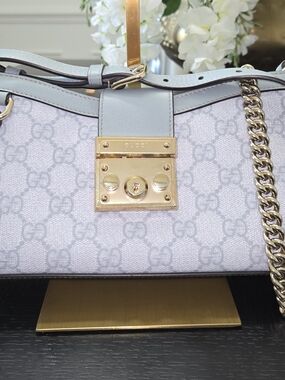 Gucci Padlock Small Shoulder Bag the rare Light Blue/Grey GG Supreme Canvas